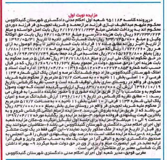 مزایده,مزایده پلاک ثبتی مساحت 517.2متر نوبت اول
