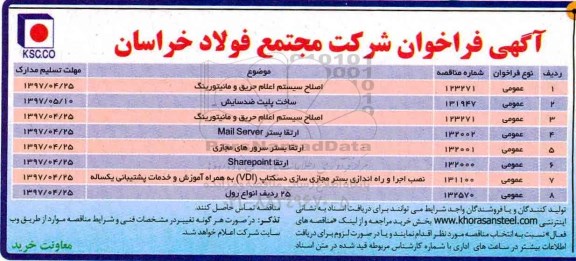 مناقصه ، مناقصه  اصلاح سیستم اعلام حریق و مانیتورینگ و ...