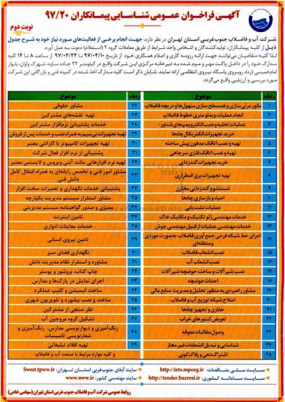 فراخوان عمومی شناسایی, فراخوان عمومی شناسایی مانور مرئی سازی و همسطح سازی منهول و دریچه فاضلاب - نوبت دوم 