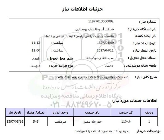 استعلام, استعلام کف شکنی و لایروبی چاه های آب شرب روستاها...