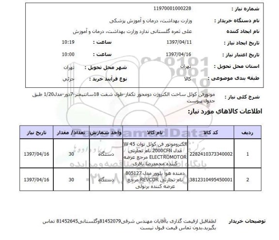 استعلام , استعلام موتورفن کوئل ساخت الکتروژن ...