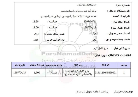 استعلام,استعلام مرغ کامل گرم