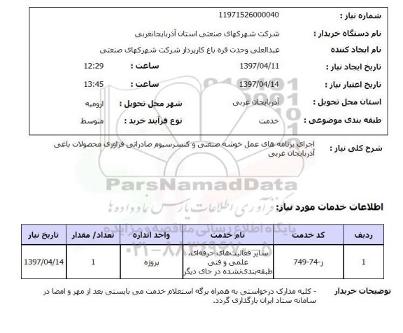 استعلام, استعلام اجرای برنامه های عمل خوشه صنعتی و...