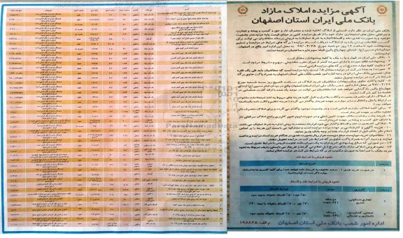 مزایده, مزایده فروش قسمتی از املاک تخلیه شده بصورت نقد و اقساط