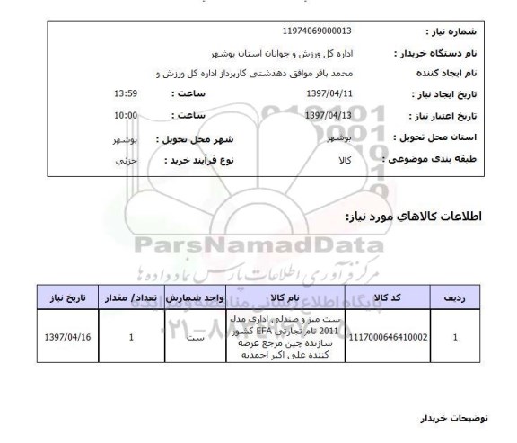 استعلام, ست میز و صندلی اداری 