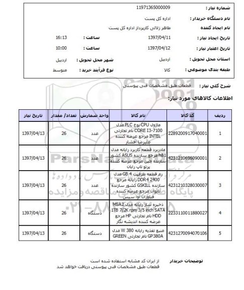 استعلام, استعلام قطعات رایانه