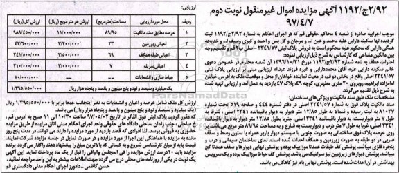 مزایده,مزایده پلاک ثبتی مساحت عرصه 89.95متر