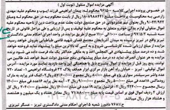 مزایده، مزایده واشر سر سیلندر پژو...