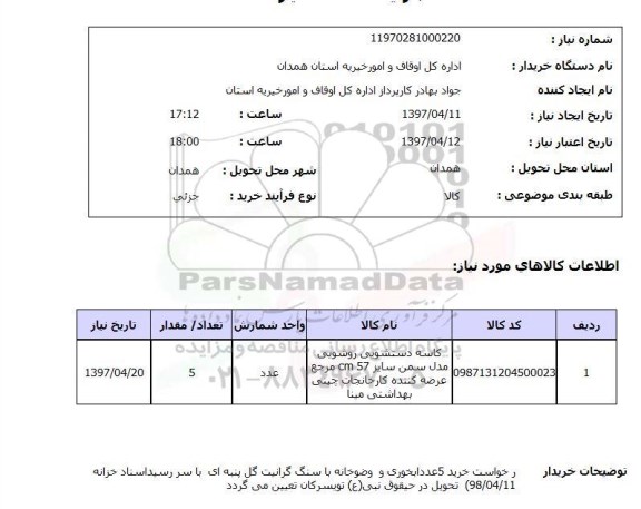 استعلام, استعلام کاسه دستشویی روشویی