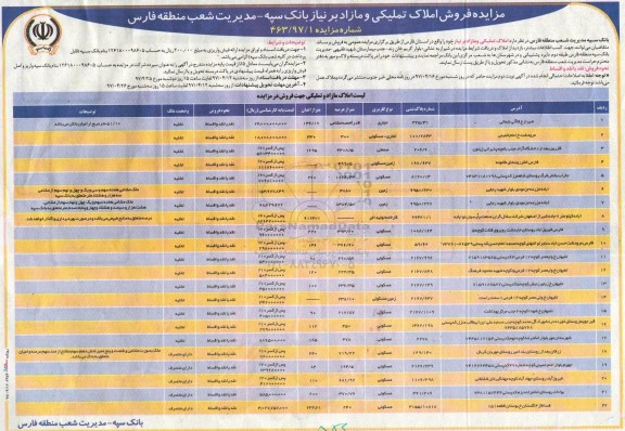 مزایده,مزایده فروش املاک تملیکی و مازاد بر نیاز استان فارس 
