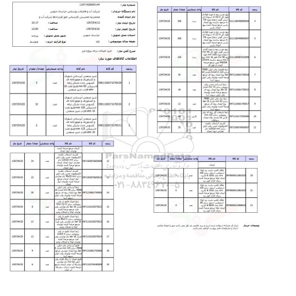 استعلام,استعلام خرید اتصالات برای پروژه مرز