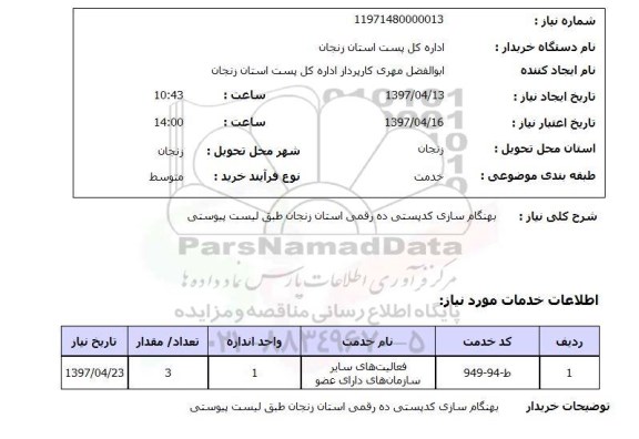 استعلام, بهنگام سازی کد پستی ده رقمی