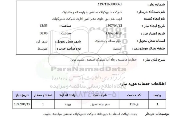 استعلام, استعلام حفاری ماشینی چاه آب