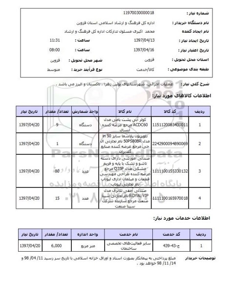 استعلام, استعلام عملیات اجرایی شهرستانهای...
