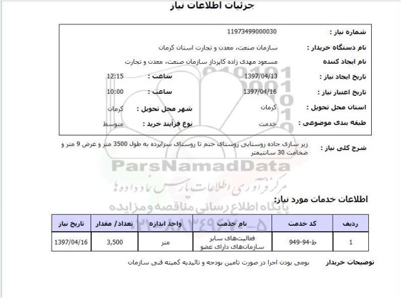 استعلام, زیر سازی جاده روستایی