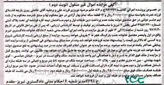 مزایده,مزایده ساختمان نیمه کاره قولنامه ای عرصه 58 متر نوبت دوم