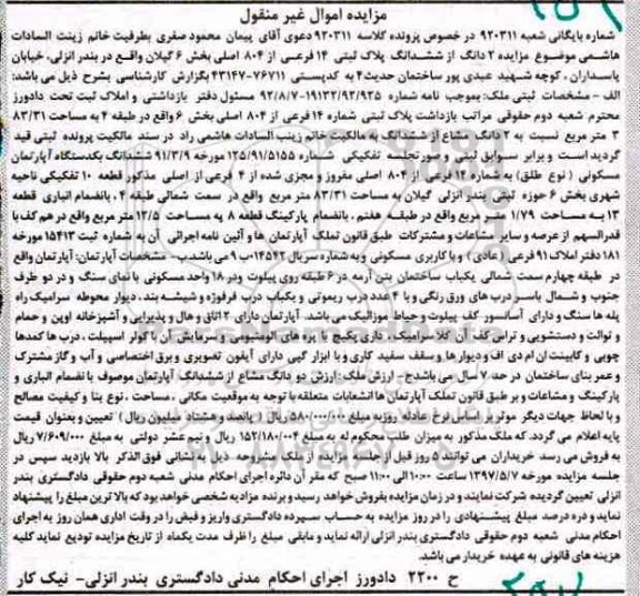 مزایده,مزایده دو دانگ از ششدانگ پلاک ثبتی بخش شش گیلان