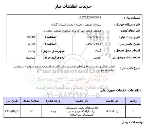 استعلام , استعلام تعمیر فعالیت های ساختمانی نظیر نقاشی و ...
