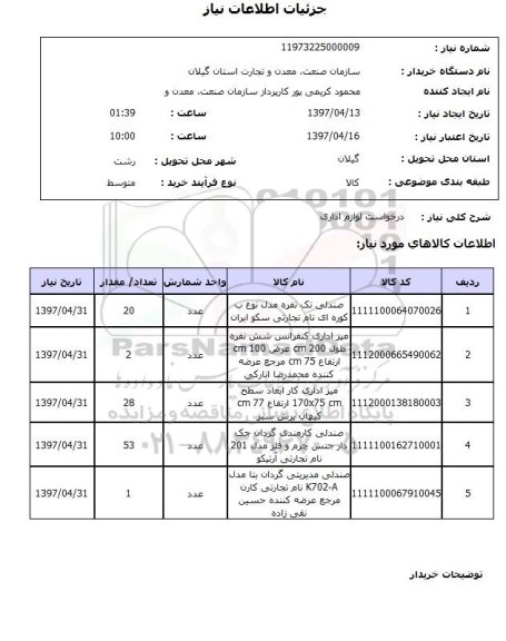 استعلام,درخواست لوازم اداری