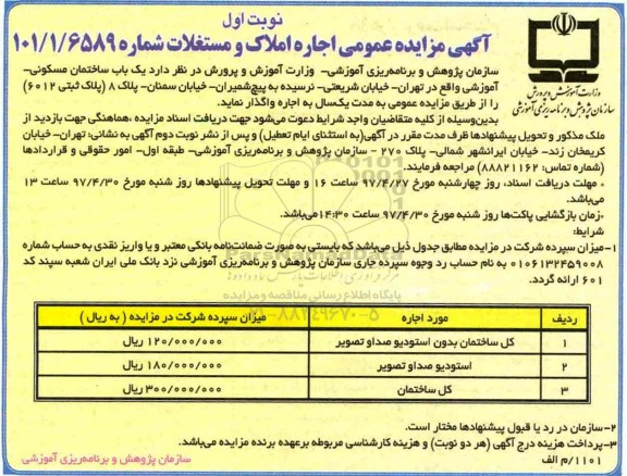 مزایده عمومی, مزایده عمومی اجاره املاک و مستغلات