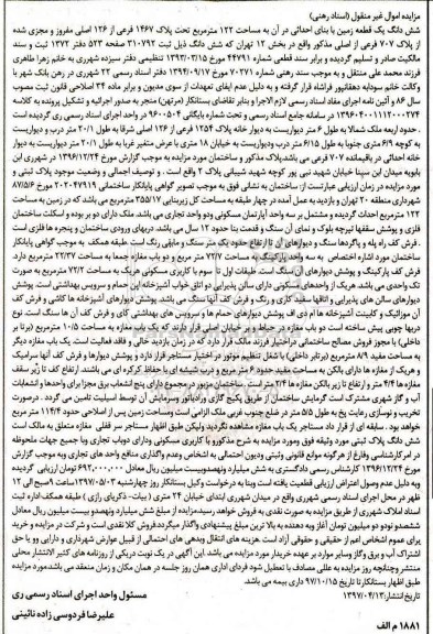مزایده,مزایده ششدانگ زمین مساحت 122متر