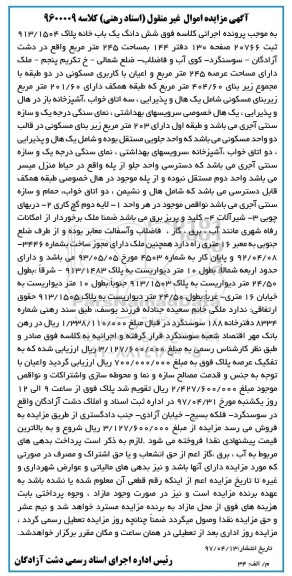 مزایده,مزایده ششدانگ یکباب خانه مساحت 245 متر