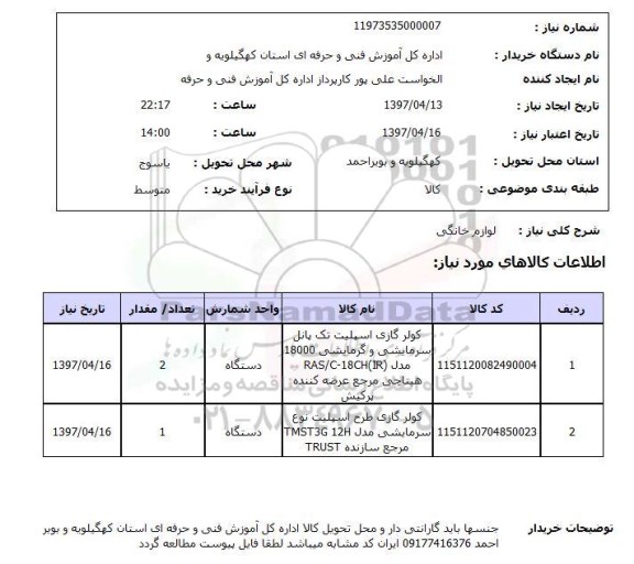 استعلام, استعلام  لوازم خانگی 