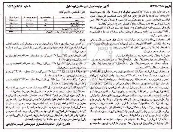 مزایده, مزایده پلاک ثبتی مساحت عرصه 234 متر نوبت اول