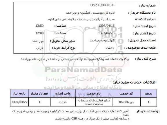استعلام, استعلام واگذاری خدمات تسهیلگری مربوط به توانبخشی...