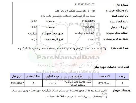 استعلام, واگذاری خدمات تسهیلگری مربوط به توانبخشی 