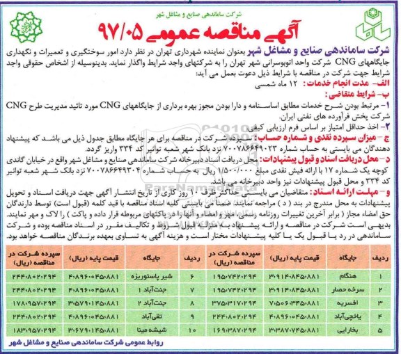 آگهی مناقصه عمومی,مناقصه  امور سوختگیری و تعمیرات و نگهداری جایگاههای CNG