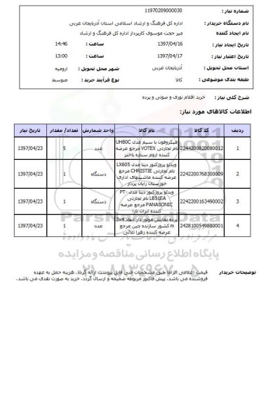 استعلام,استعلام خرید اقلام نوری و صوتی و پرده