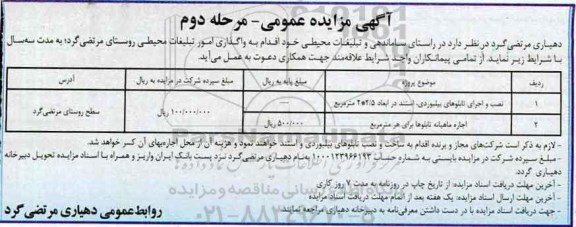 مزایده عمومی, مزایده عمومی واگذاری امور تبلیغات محیطی روستا ی