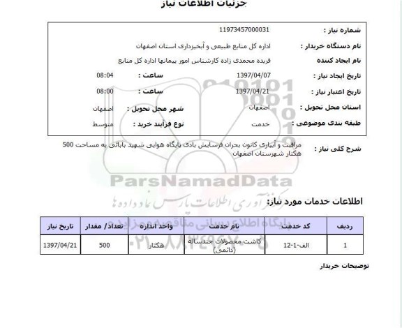 استعلام, استعلام مراقبت و آبیاری کانون بحران فرسایش بادی ...
