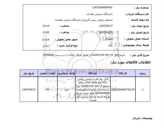 استعلام, استعلام خرید کابل ...