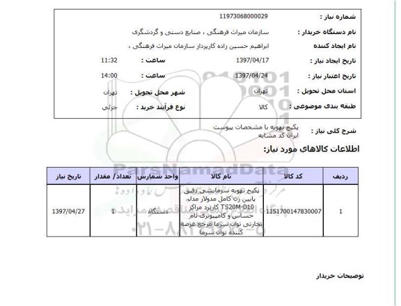 استعلام, پکیج تهویه 