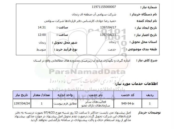 استعلام, استعلام اندازه گیری و نگهداری منابع آب زیرزمینی