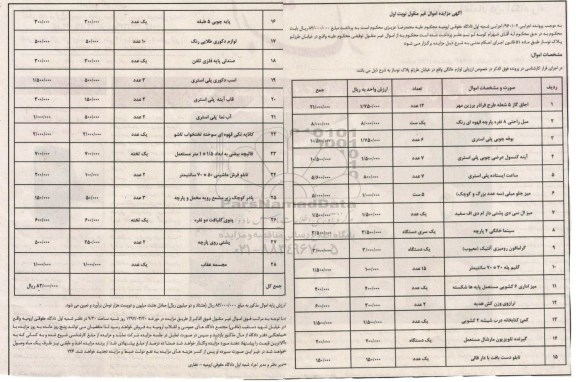 آگهی مزایده اموال غیر منقول,مزایده اجاق گاز- مبل راحتی