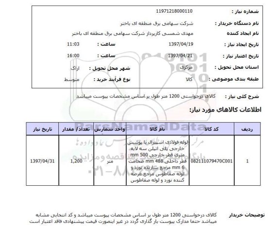 استعلام, لوله فولادی