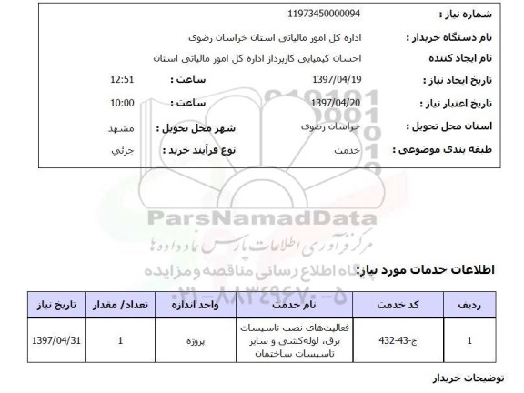 استعلام, فعالیت های نصب تاسیسات برق، لوله کشی و سایر تاسیسات ساختمان