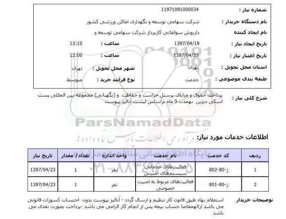 استعلام,استعلام پرداخت حقوق و مزایای پرسنل حراست و حفاظت