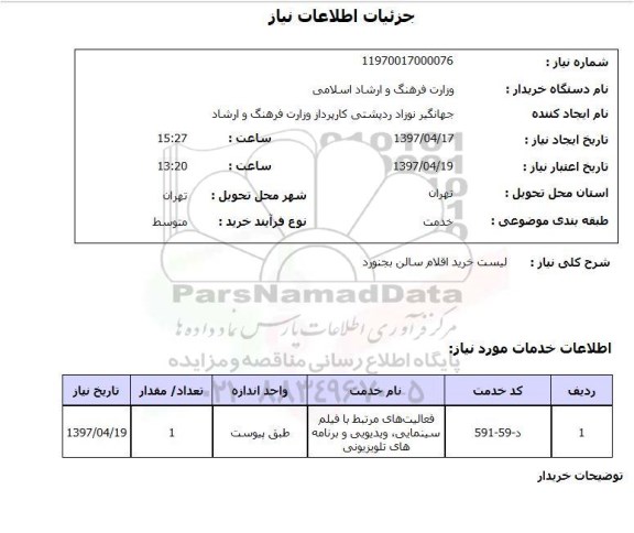 استعلام, استعلام لیست خرید اقلام سالن...
