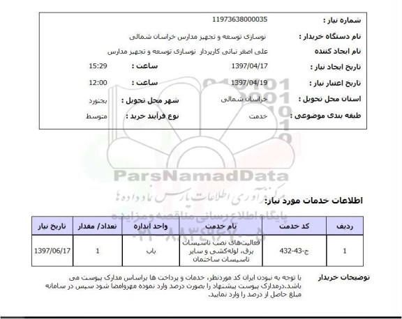 استعلام, فعالیت های نصب تاسیسات برق، لوله کشی و سایر تاسیسات ساختمان