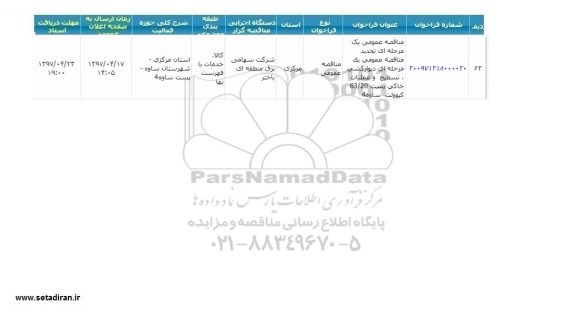 تجدید مناقصه , مناقصه دیوارکشی ، تسطیح و عملیات خاکی پست تجدید