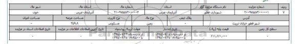 مزایده,مزایده زمین مسکونی مساحت عرصه 359.8متر 