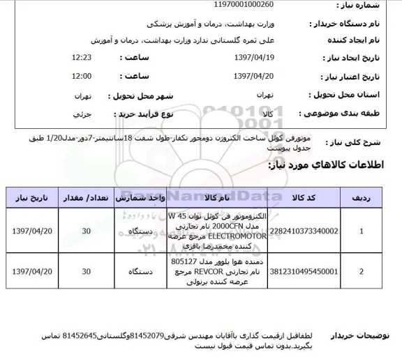 استعلام , استعلام موتور فن کوئل