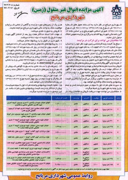 مزایده,مزایده اموال غیرمنقول زمین کاربری مسکونی صنعتی کارگاهی