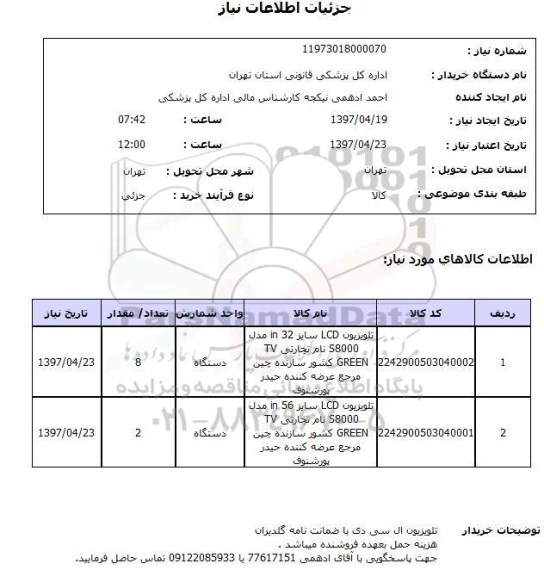 استعلام, استعلام تلویزیون lcd سایز 32 in مدل s8000  ...