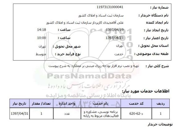 استعلام, تهیه و نصب نرم افزار بودجه ریزی مبتنی بر عملکرد
