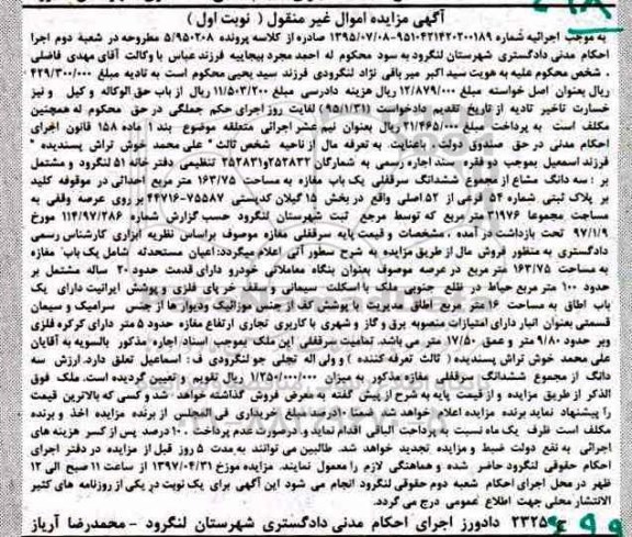 مزایده,مزایده ششدانگ سرقفلی مغازه مساحت 163.75متر